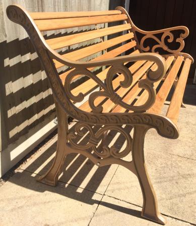 Copper And Oak Cast Iron Garden Patio Bench 2 Seater For Sale In