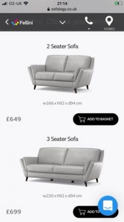 Sofology grey leather fellini sofas (3&2 seater & footstool) For Sale ...