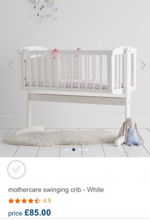 Mothercare White Swinging Crib And Mattress