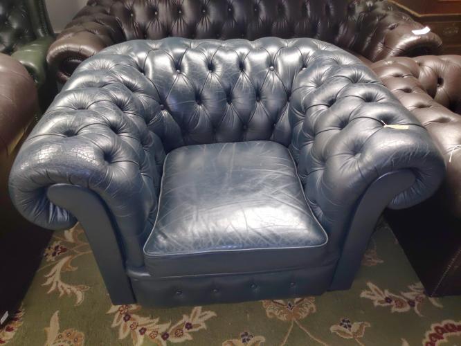 Blue Classic Chesterfield Club Chair For Sale In Liverpool 