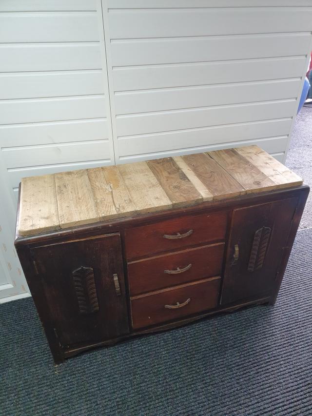vintage sideboard with a rustic top For Sale in Oswestry, Shropshire